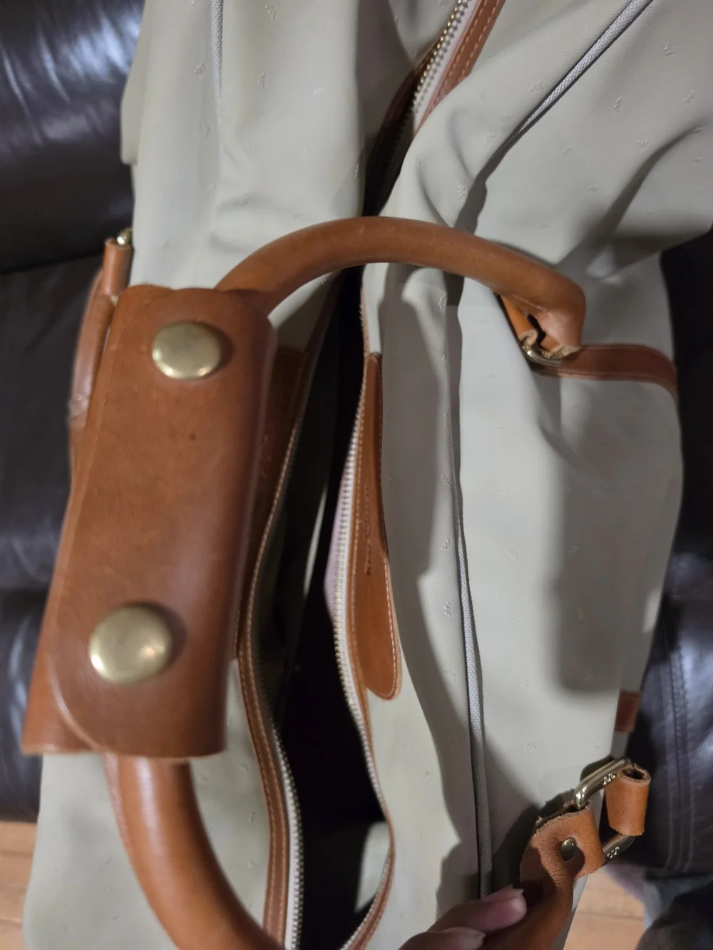 King Ranch Vintage Weekender Duffle Bag Beige Canvas Brown Leather Travel 60cm